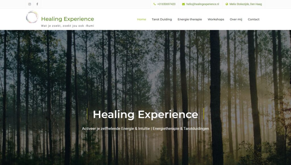 screenshot website Healing Experience